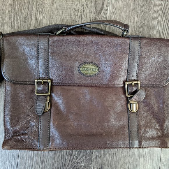 fossil leather laptop bag